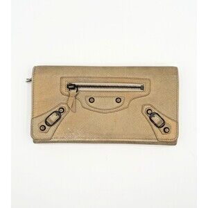 Balenciaga Moto City Wallet Gold Metallic Suede Long Bifold Black Accents Y2K